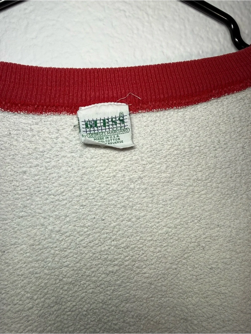 Guess Light Gray Crewneck Sweater with Red Trim